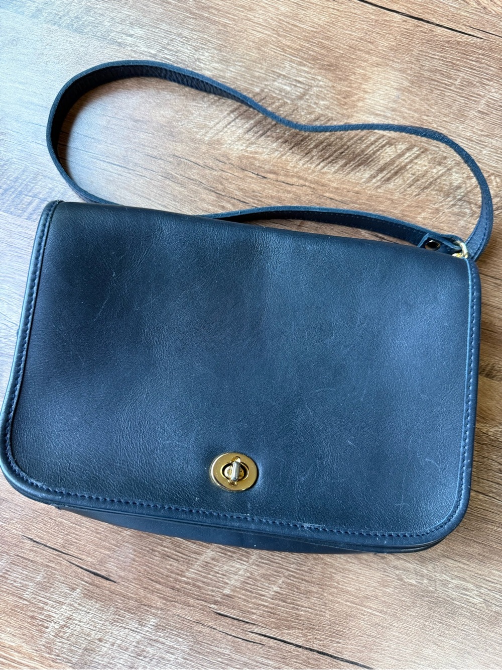 Hunt Club Blue Leather Shoulder Bag with Gold Hardware